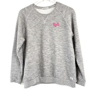Marine Layer x Lyft | Women's Raglan Crewneck Grey Sweatshirt Pink Lyft Logo